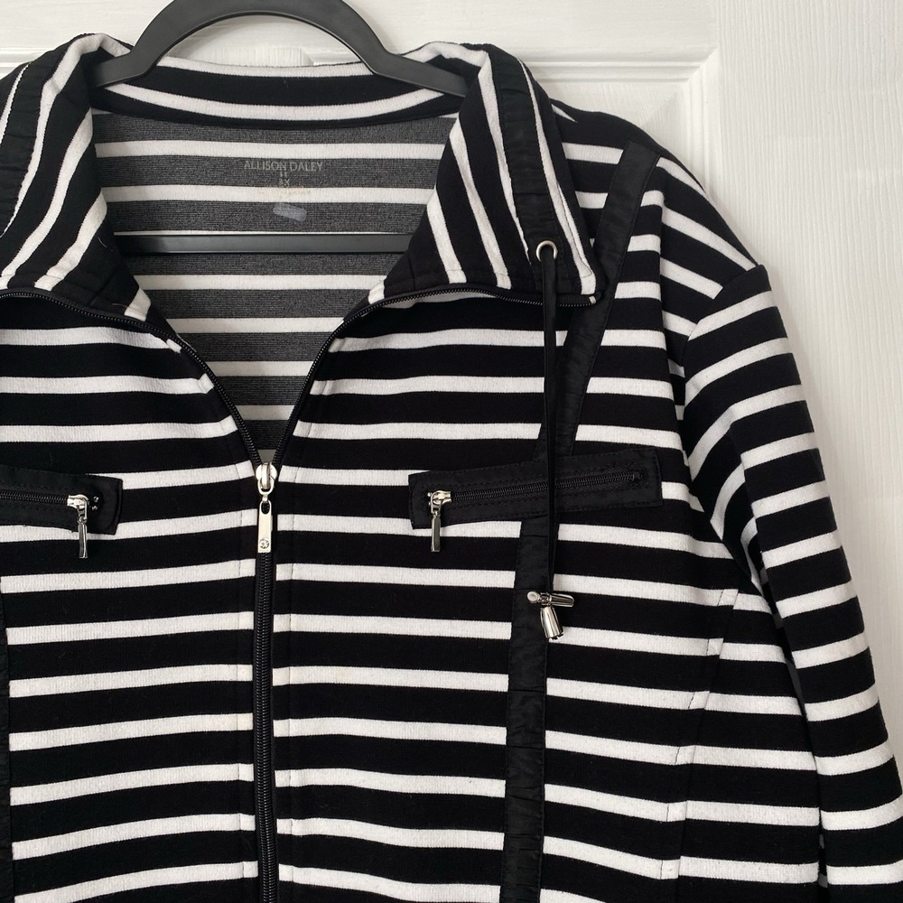 Allison Daley Women's Black White Striped Jacket Shoulder‎ Pads Size 3x - Picture 2 of 7
